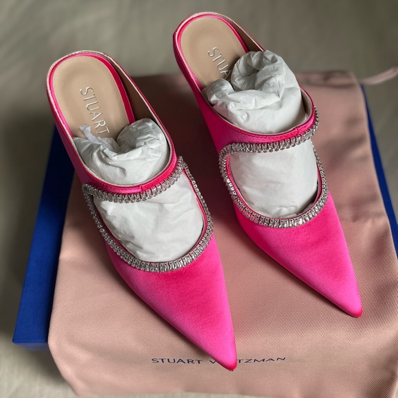 Stuart Weitzman XCRVE Satin Crystal 100 Mules - Picture 4 of 16